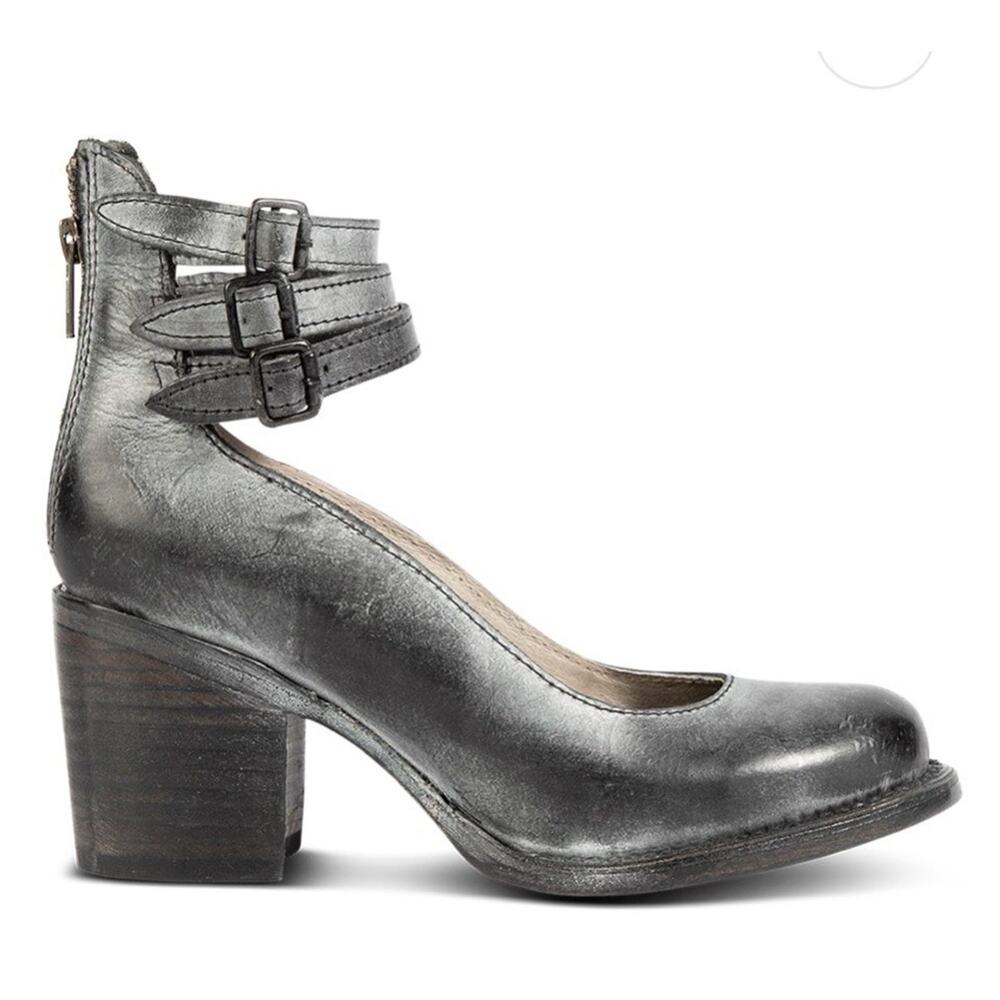 FREEBIRD Randi Leather Black Gray Block Heel Mary Jane Shoes Sz 10 Back Zip